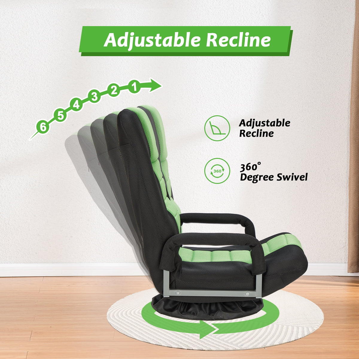 Avocahom Swivel Gaming Floor Chair w/ Armrest Handles, No Assembly gaming chair rocker, Folding Reclining Sofa w/6 Position Adjustable Backrest for Video Games, Watching TV, Reading,Blue