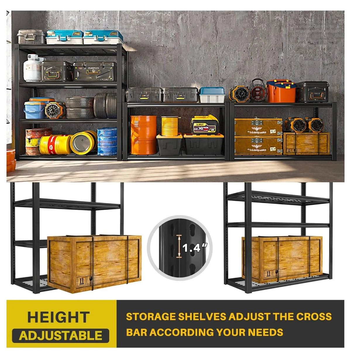 Ditangy 40" W Garage Shelving 2240 LBS Storage Shelves Heavy Duty Shelving 4-Tier Adjustable Metal Shelves for Garage Shelves Rack Industrial Utility Shelf for Basement Warehouse,40" W X19.5 D X59.5 H