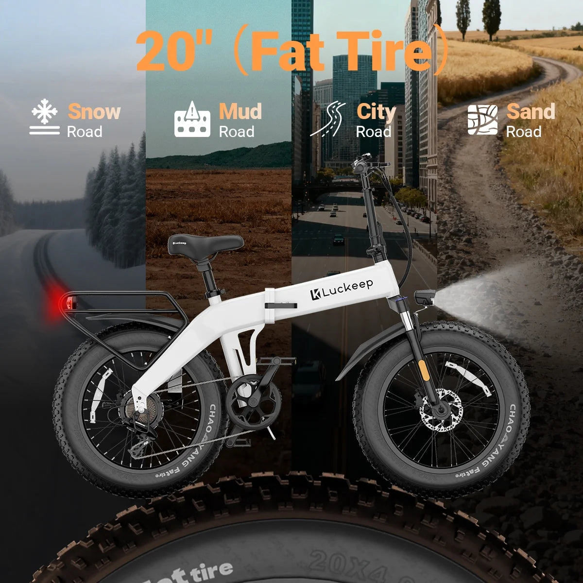 Luckeep X1 Lite Foldable Electric Bike for Adults 1500W Peak Motor,720WH Removable Battery,28MPH 60 Miles Long Range,20"*4" Fat Tire All-Terrain E-bike with Front Suspension,Mountain Electric Bicycle