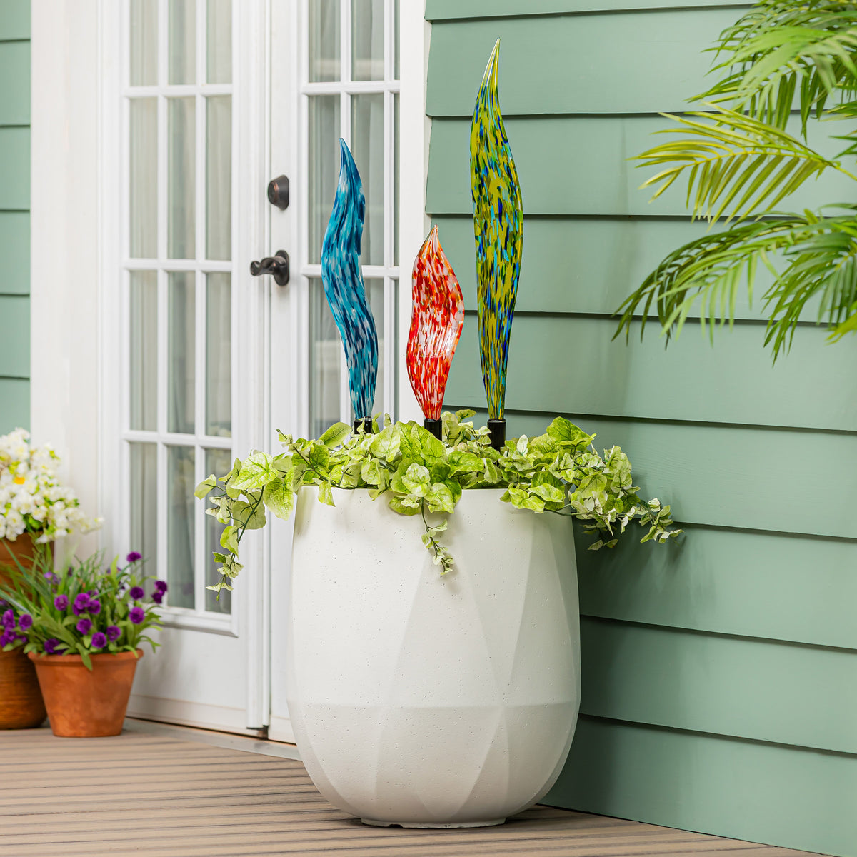 Glass Garden Stakes, Set of 3
