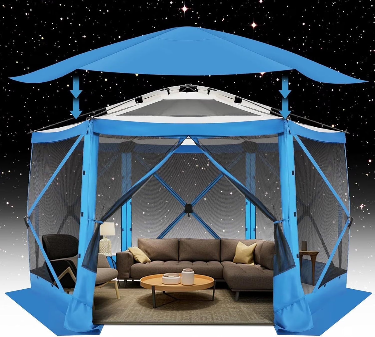 COBIZI 12x12ft Pop-up Gazebo Screen Tent Screen House with sidewalls and Mosquito Netting for Camping, Waterproof, UV Resistant, EZ Set-up Party Canopy with Carrying Bag and Ground Stakes, Brown