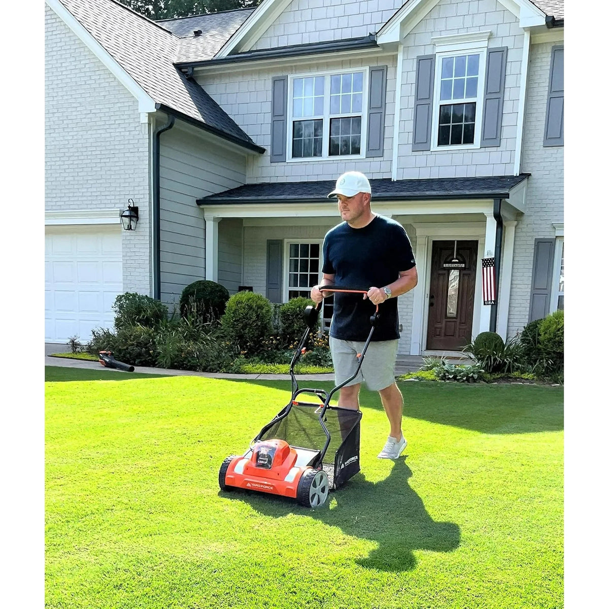 Yard Force YF20vRX-RM2  Reel Mower Cordless Hybrid 15-inch 20V Lithium-Ion, 2 Battery, Compact Storage, 12 Gallon Bag, Clean Cut for Healthy Lawn, Bermuda and Centipede Grass Only
