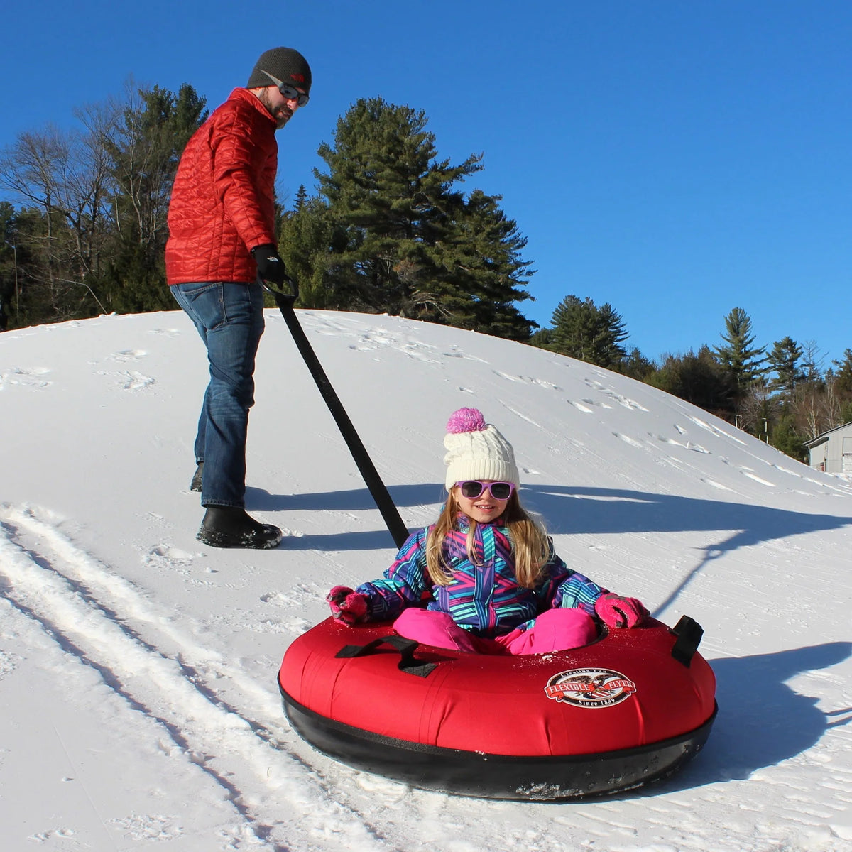 Flexible Flyer Heavy-Duty Snow Tube. Hard Plastic Bottom Inflatable Sled