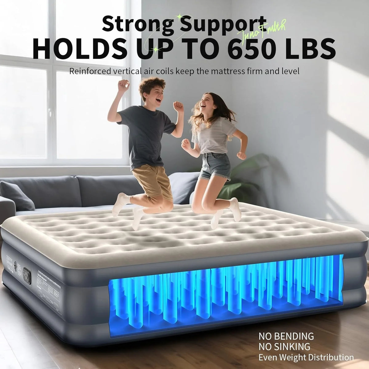 "King Size Air Mattress with Built-in Pump �C 18�� Raised, Family Choice Award, Inflatable Bed for 2-4 Persons, 700 lbs Capacity, Ideal for Home & Guests"