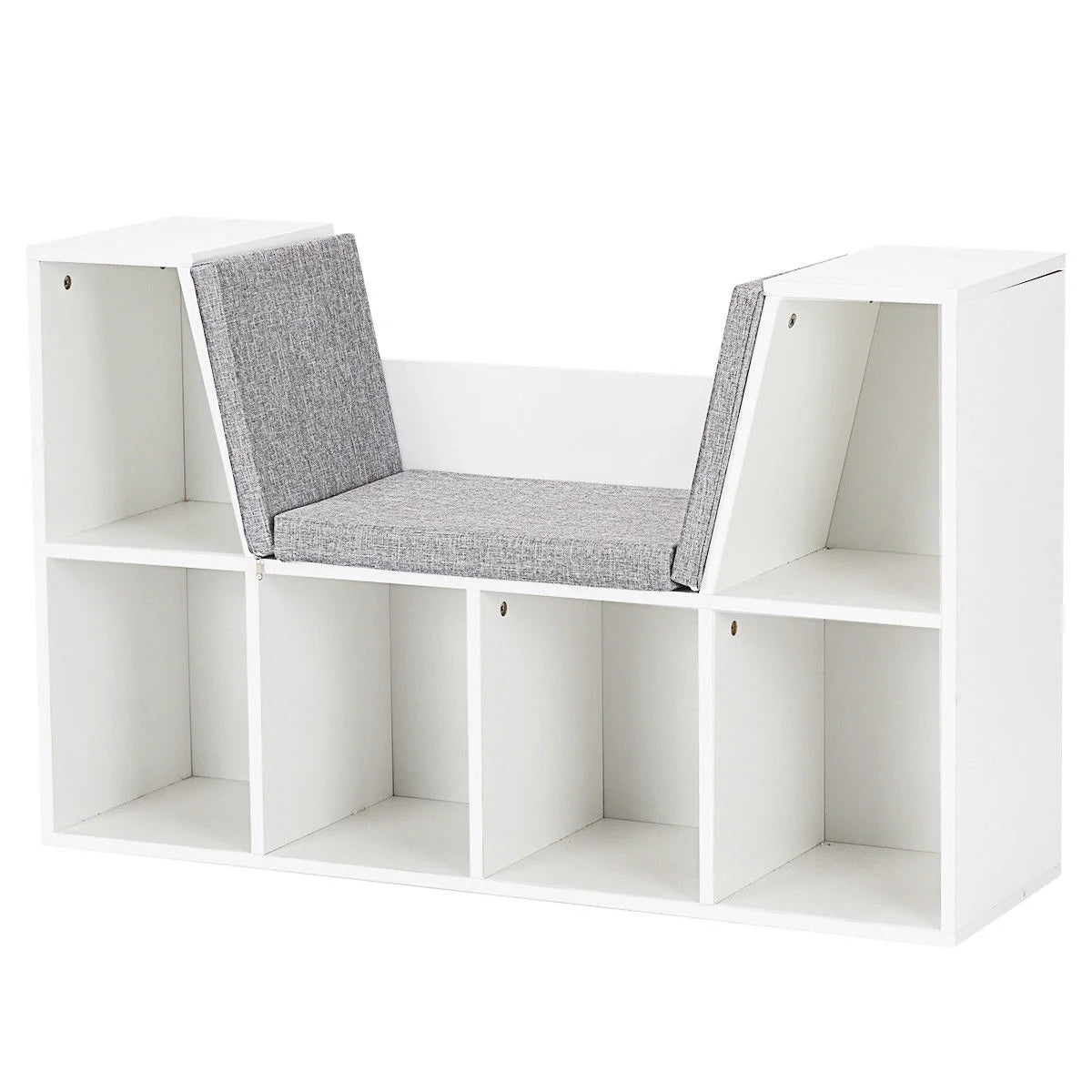 Costway 6 Cubby Kid Storage Cabinet Bookcase Multi-Purpose Shelf Cushioned Reading Nook