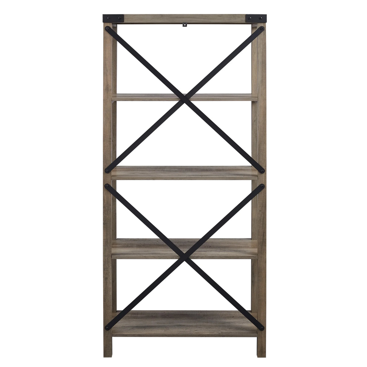 Walker Edison Rustic Industrial 4-Shelf Bookcase, Dark Walnut