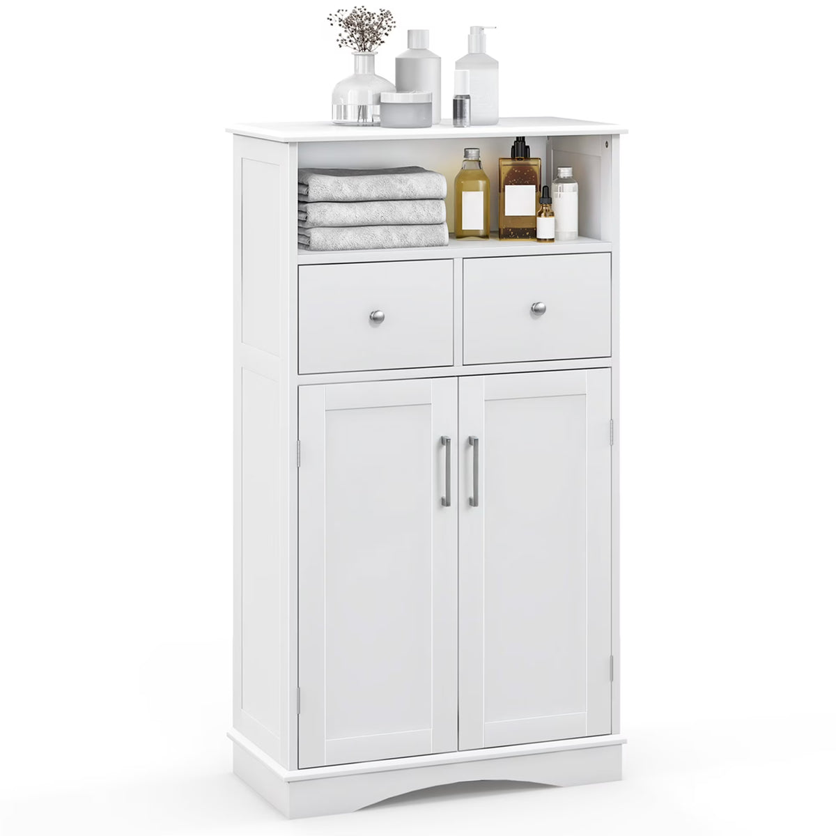 Costway Bathroom Floor Cabinet Freestanding Storage Cabinet with 2 Doors White