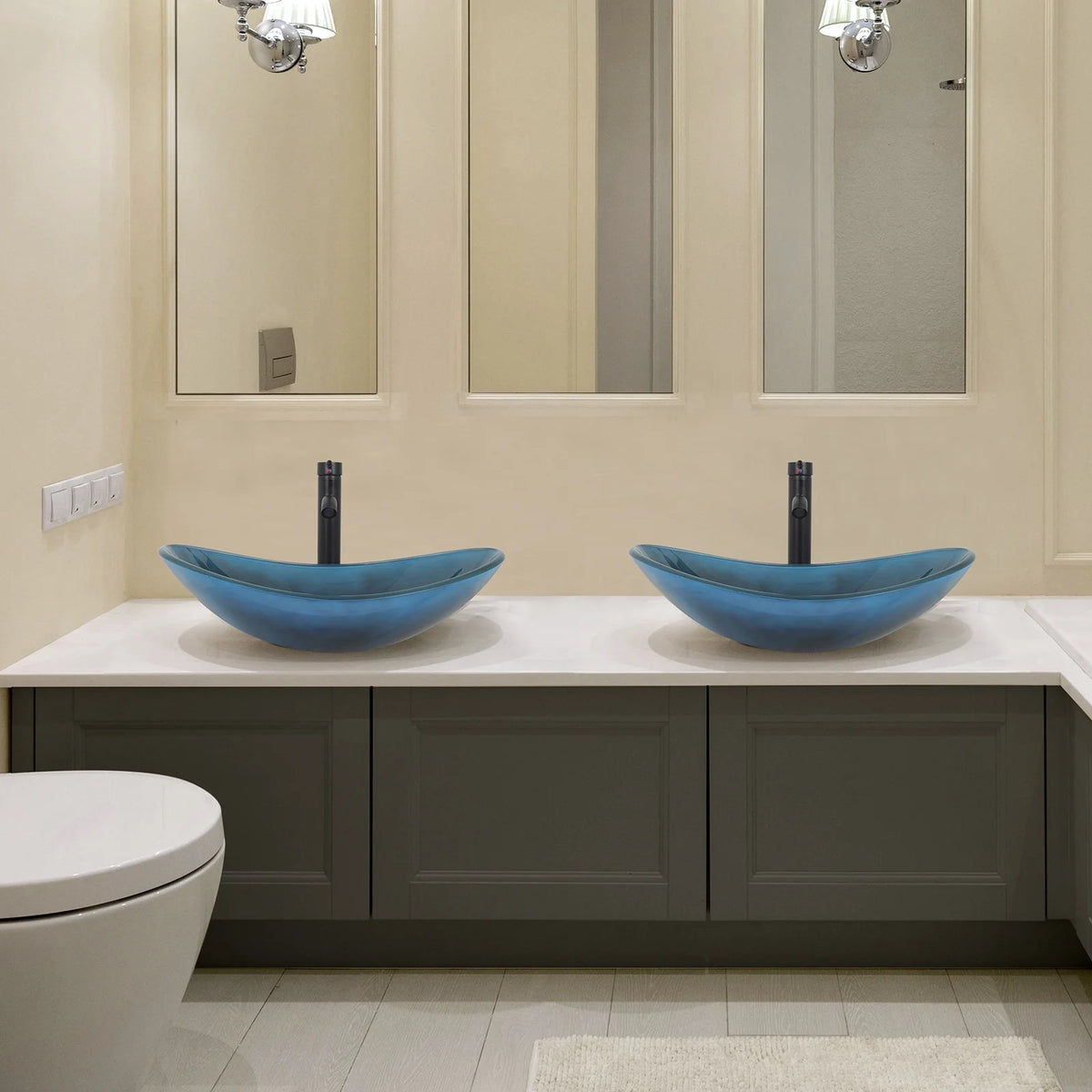 FULLWATT Bathroom Ceramic Sink Vanity Vessel Basin Porcelain Faucet Drain Combo Rectangle,White