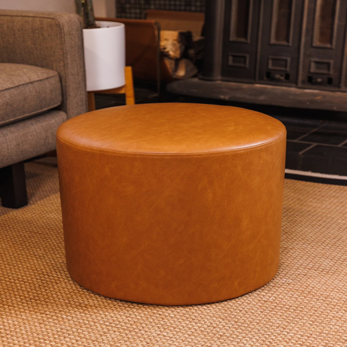 Wovenbyrd Round Pouf Ottoman with Foam Core, Gray �C Perfect for Living Room or Bedroom