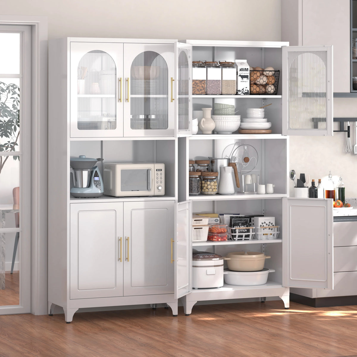 Polup 75" Tall Metal Homes Kitchen Storage Cabinets with Doors and Shelves, Modern Black