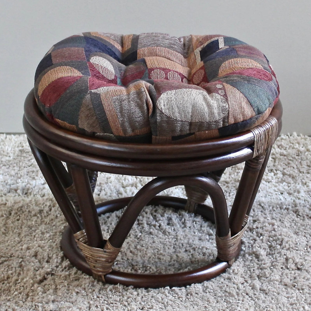 International Caravan Papasan Stool with Jacquard Chenille Cushion