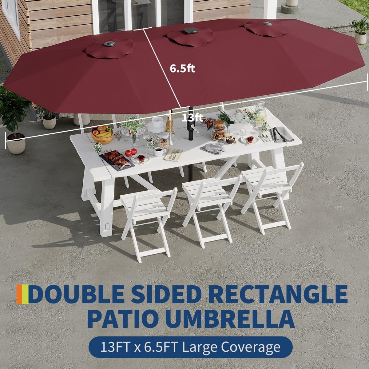 WildBreak Triple Size Large Patio Umbrella, with Crank Handle, Double-Sided, 13' x 6.5', Beige