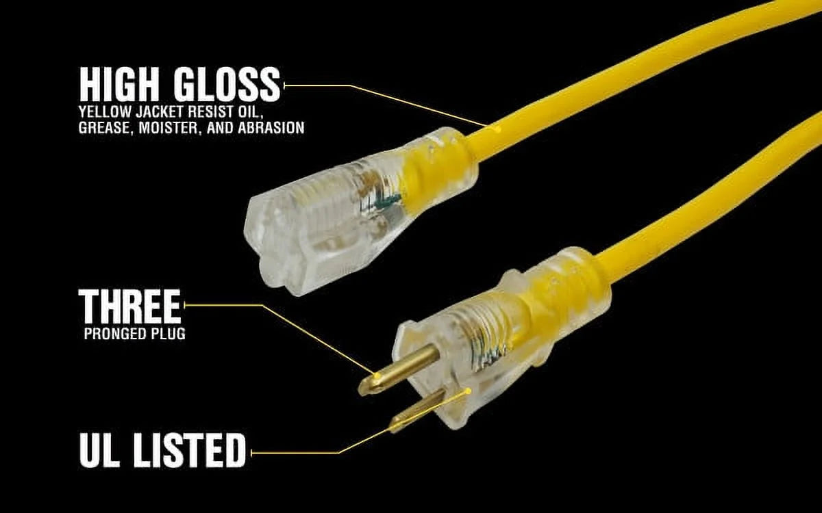 Yellow Jacket 2885 12/3 100' Yellow SJTW Heavy-Duty Extension Cord