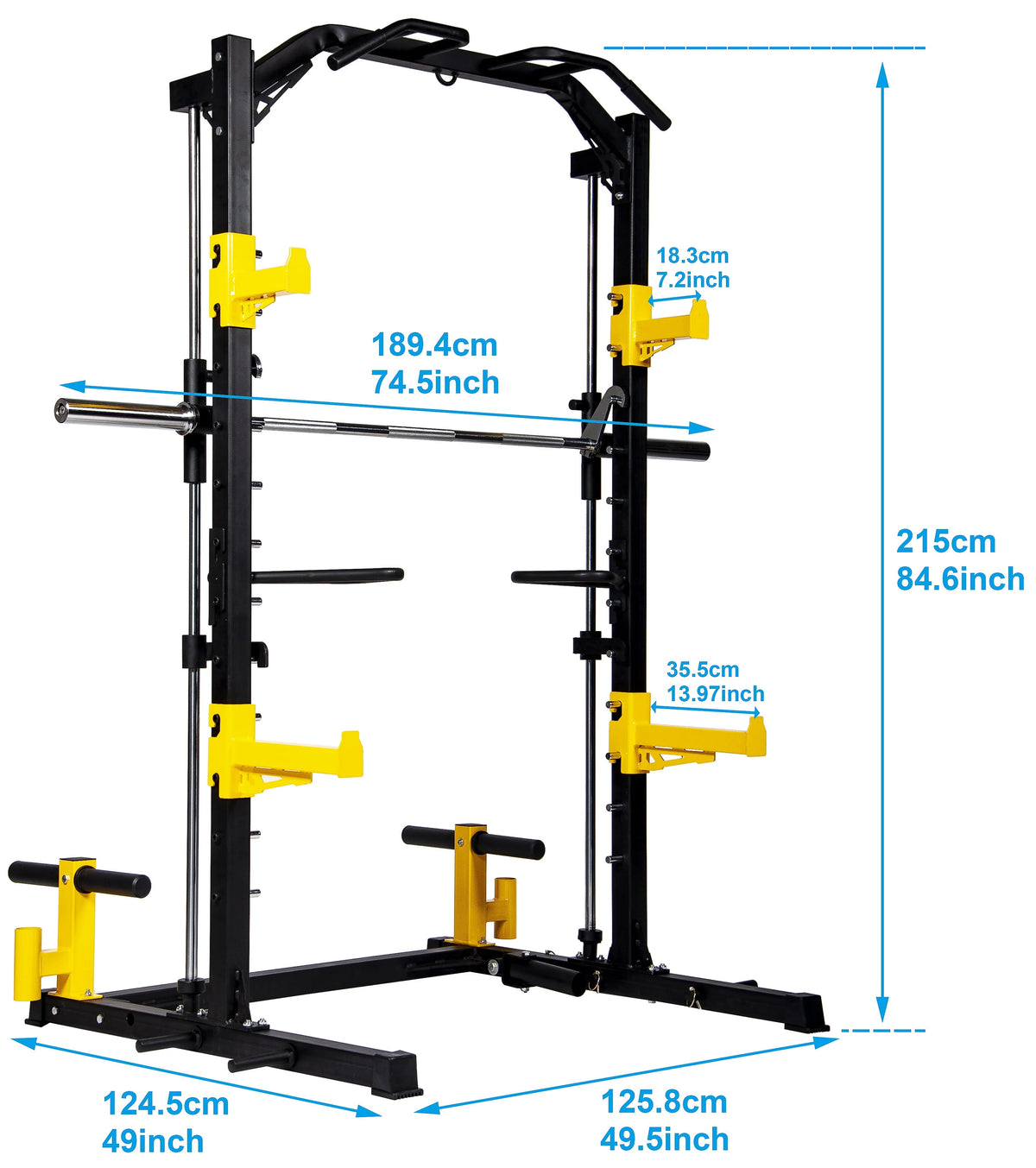 BalanceFrom 1000-Pound Capacity Multi-Function Adjustable Smith Rack Squat Rack with Dip Bars, Weight Plate Holders, Barbell Holders and T-Bar Row Platform