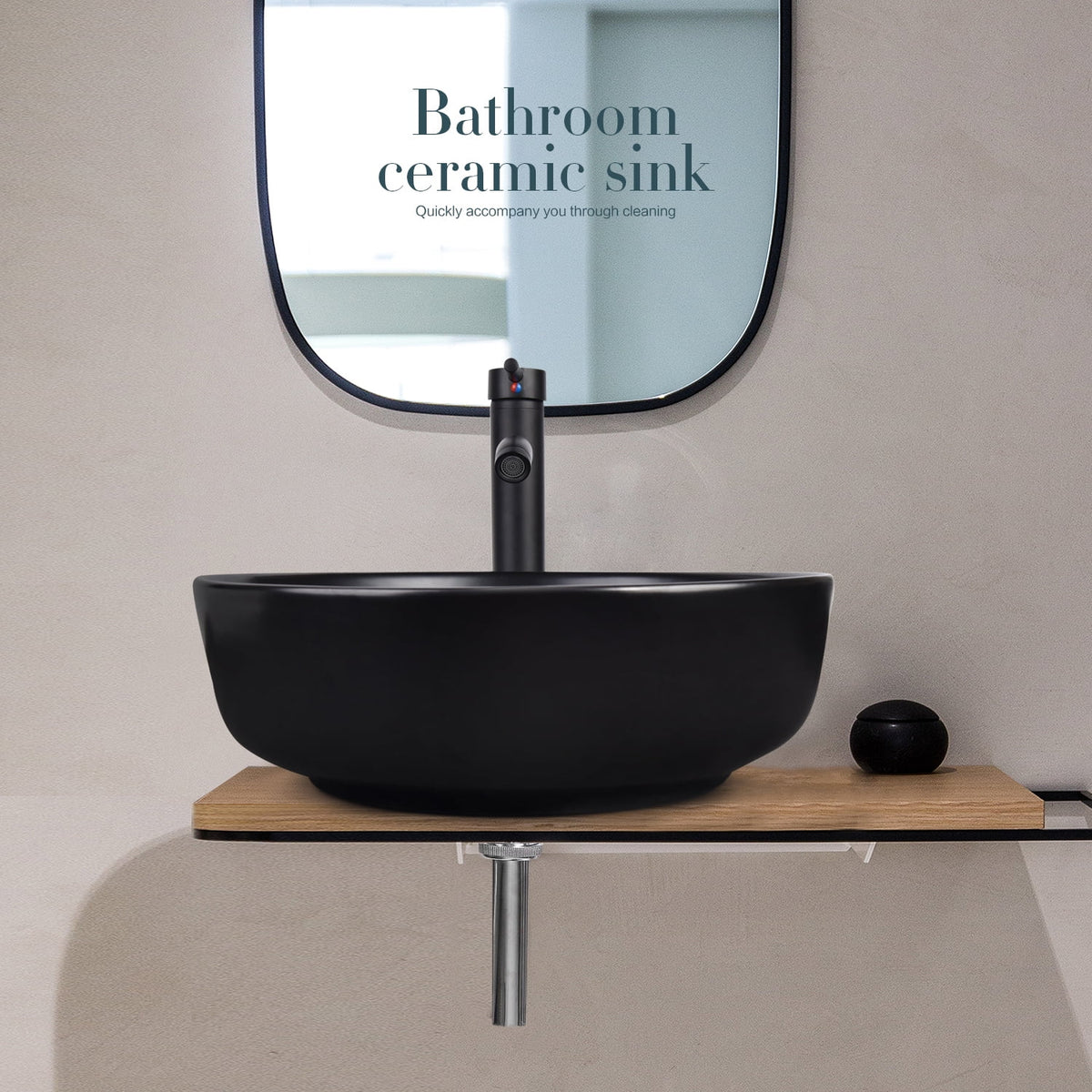 FULLWATT Bathroom Ceramic Sink Vanity Vessel Basin Porcelain Faucet Drain Combo Rectangle,White