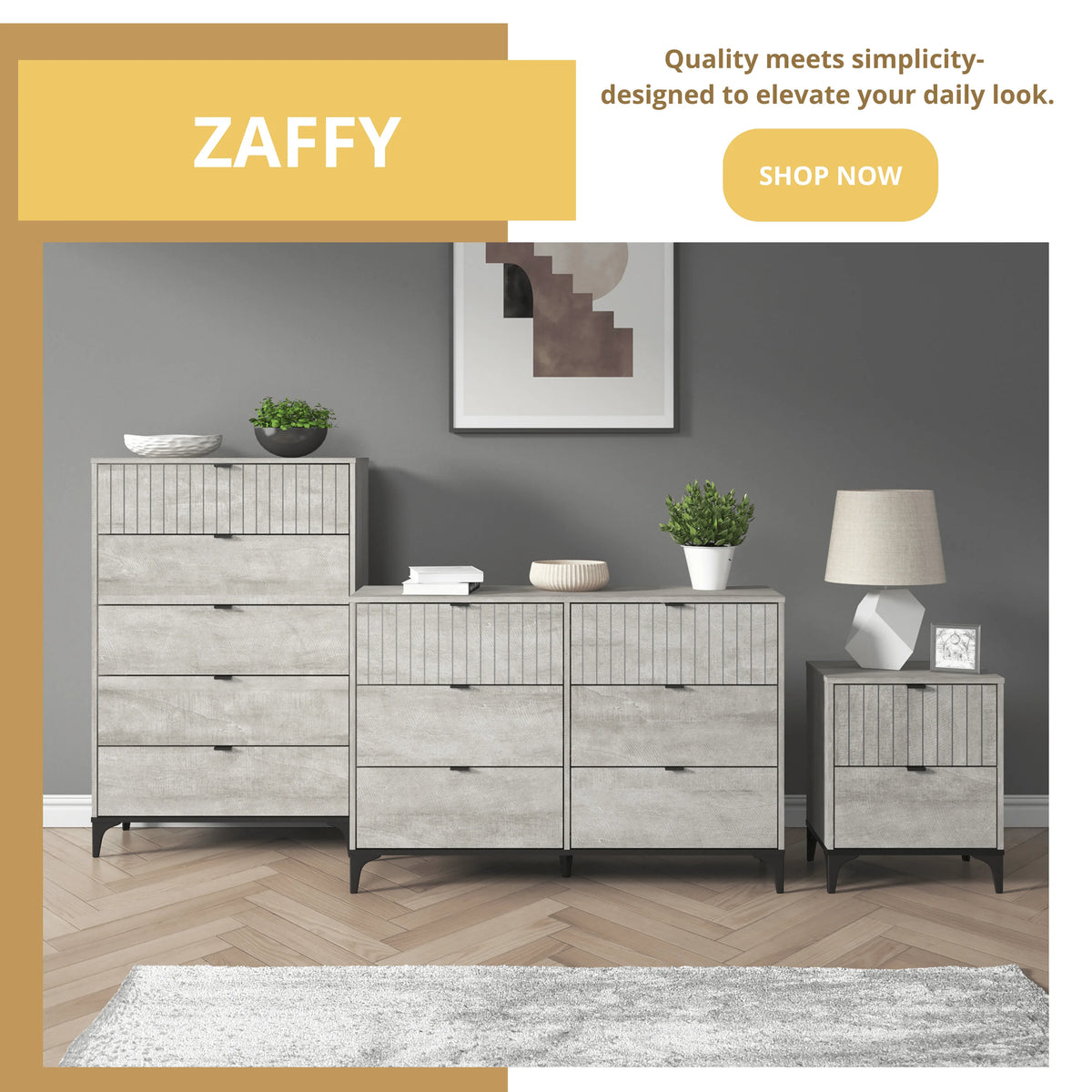 Galano Zaffy 5 Drawer Dressers for bedroom , Dusty Grey Oak
