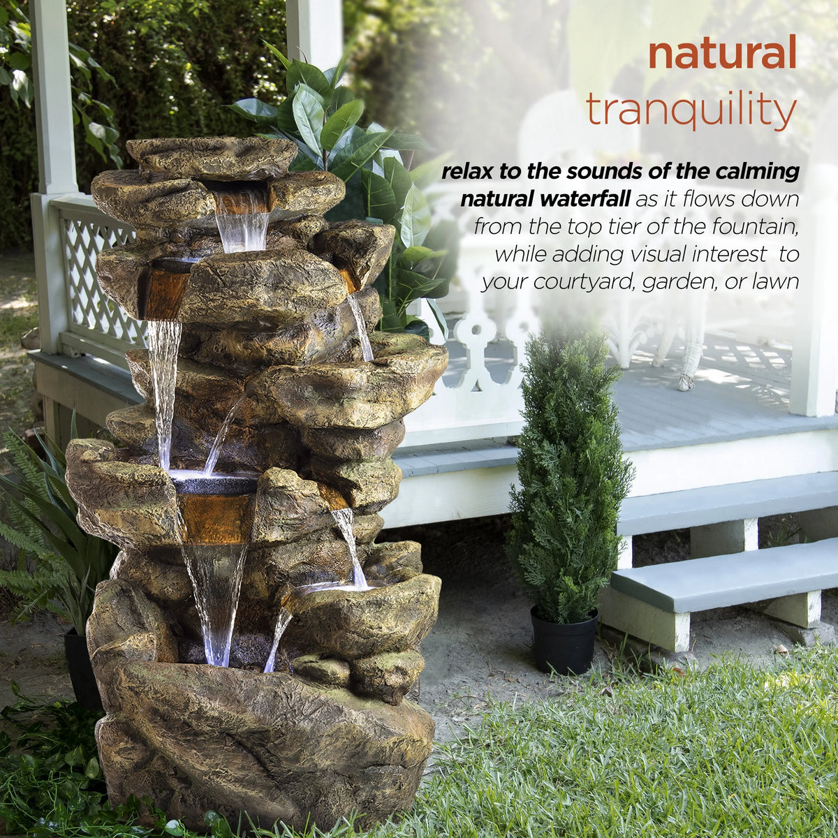 Alpine Corporation 6-Tier Amazonian Water Fountain with LED Lights