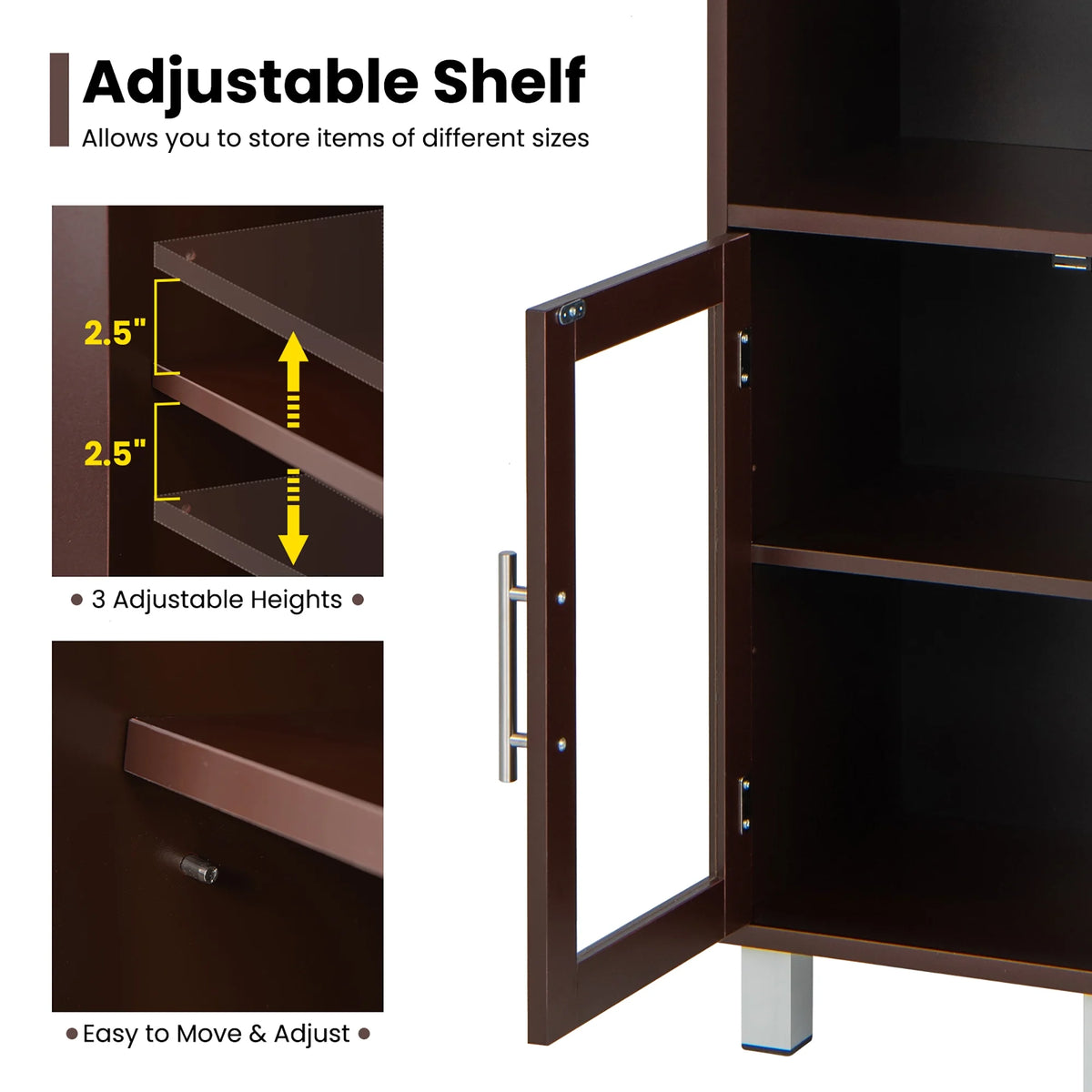 Costway 71'' Tall Tower Bathroom Storage Cabinet Organizer Display Shelves Bedroom Grey