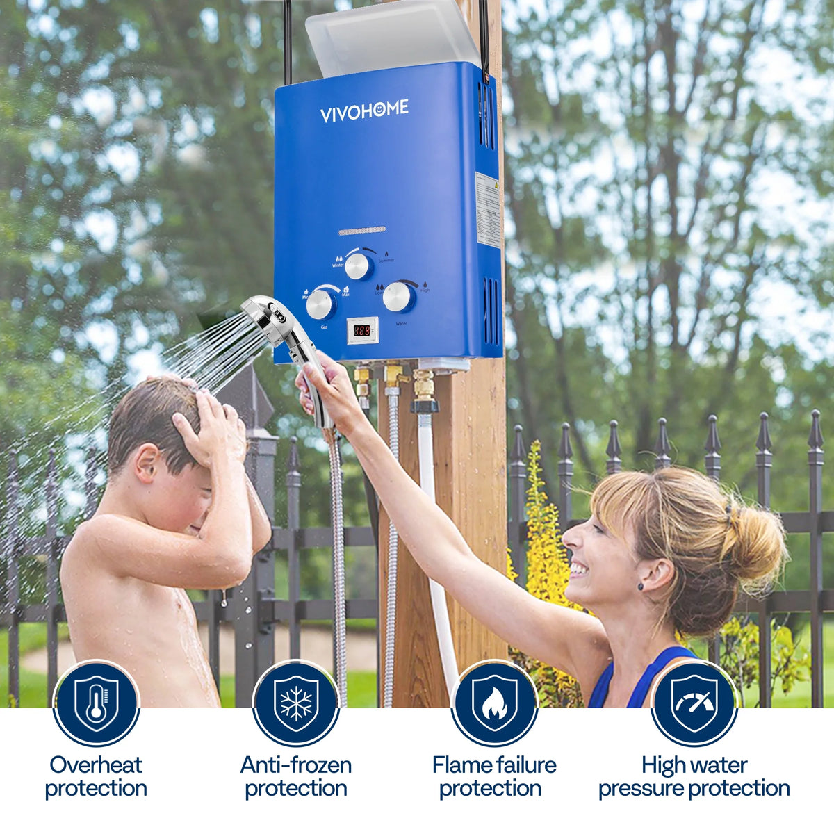 VIVOHOME RV Portable Propane Tankless Water Heater, 1.6GPM 6L RV Tankless Automotive Water Heater with Digital Display for RV Use, Blue