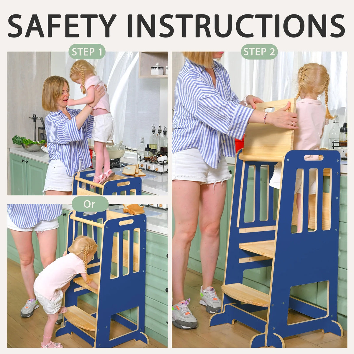 Toddler Standing Tower, Kids Kitchen Stool Helper 3 Levels Adjustable Height Wooden Toddler Step Stools for Learning New Skills