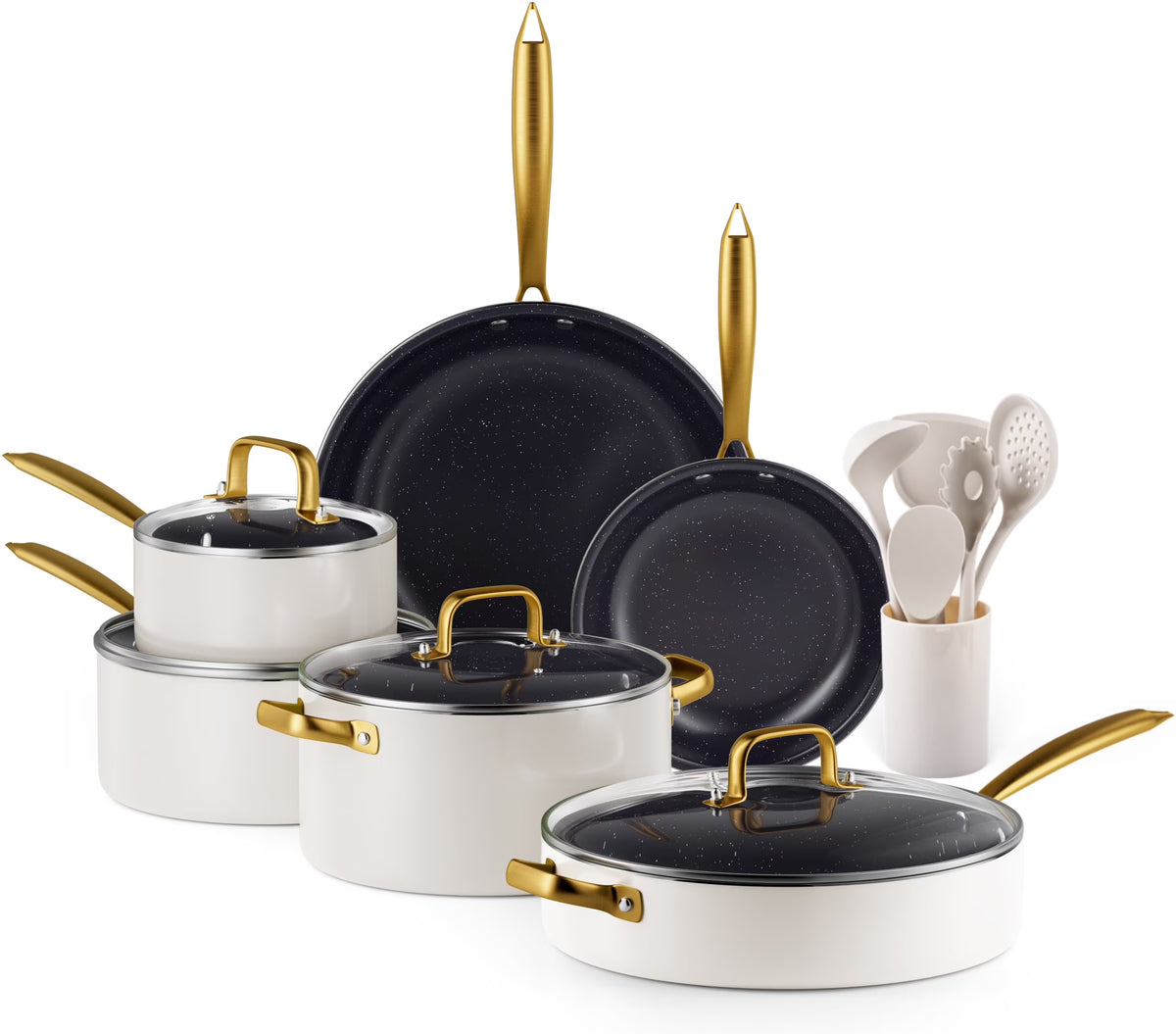 Caannasweis 15 Pieces Ceramic Cookware Sets, Nonstick Pots and Pans Lightweight Cookware Set with Cooking Utensils Set