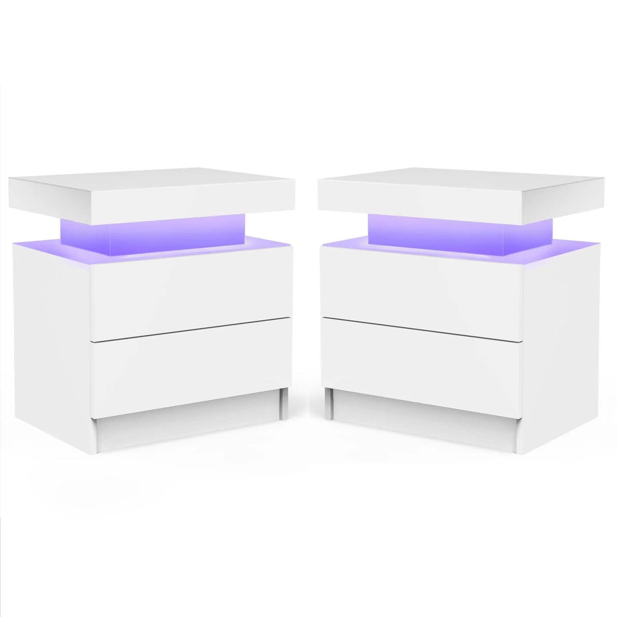 LED Nightstand Set of 2, Modern Bedside Table with 2 Drawers Storage Space, Adjustable Colors LED Light, Black