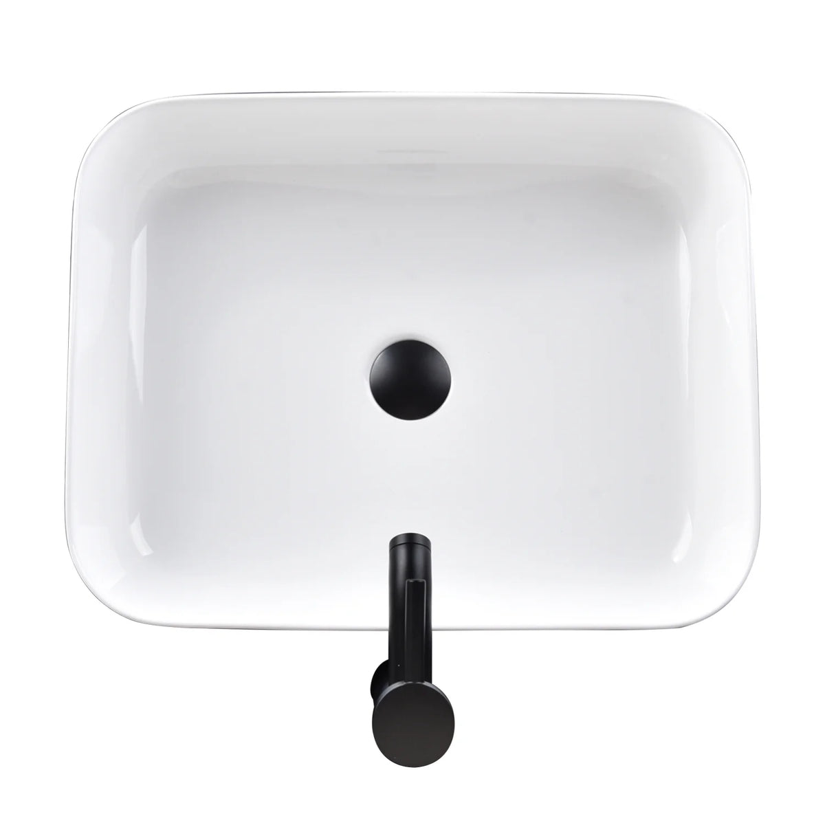 FULLWATT Bathroom Ceramic Sink Vanity Vessel Basin Porcelain Faucet Drain Combo Rectangle,White