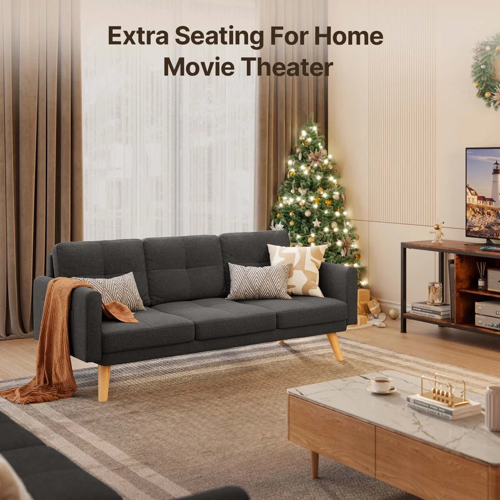 Aiho 82" L Modern Sofa, L-shaped Sofa with 3 Comfortable Pillows for Living Room, Apartment, Studio, Office - Dark Grey