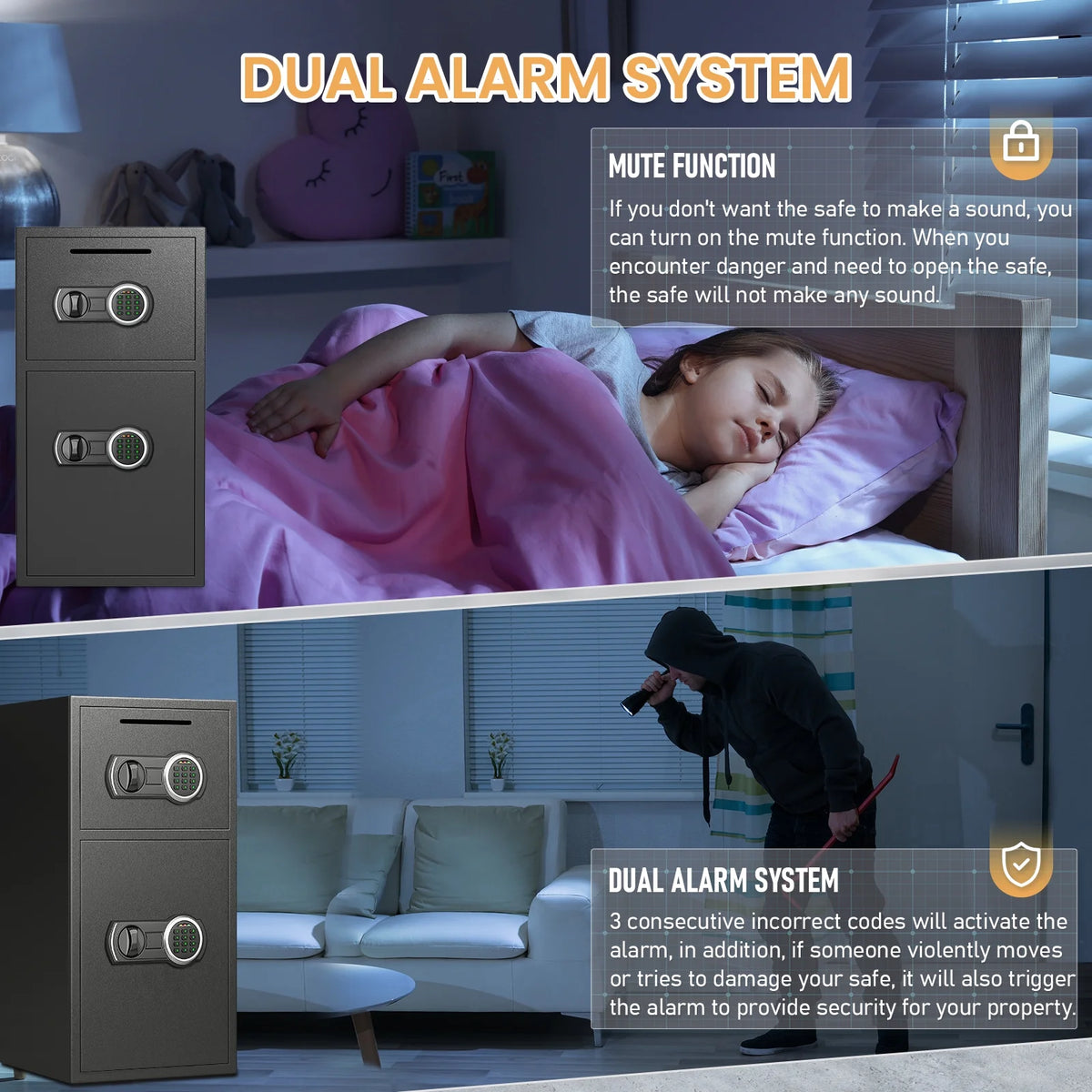 Silkight 6.5 Cu ft Home Safe Box - Fireproof  Depository Drop Safe with Backlit Keypad&Alarm System for Business Home