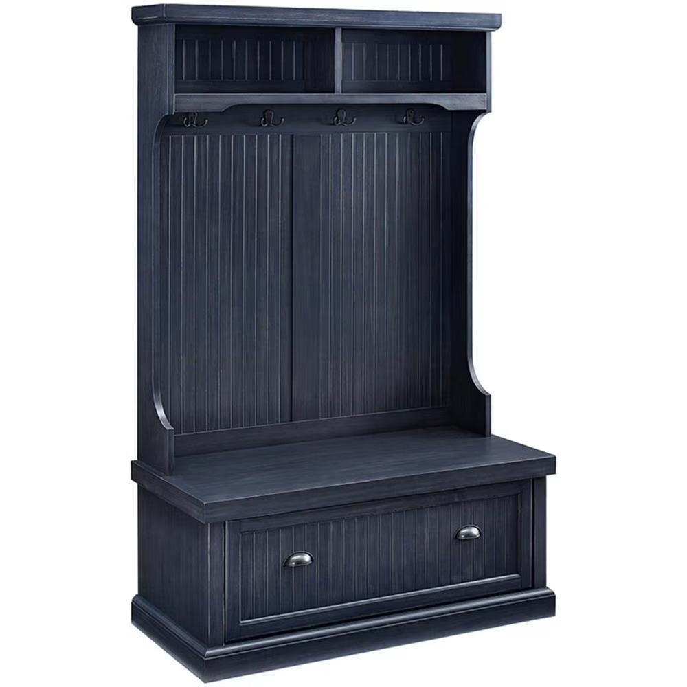Bowery Hill 4-Hook Coastal Wood Hall Tree in Distressed Navy