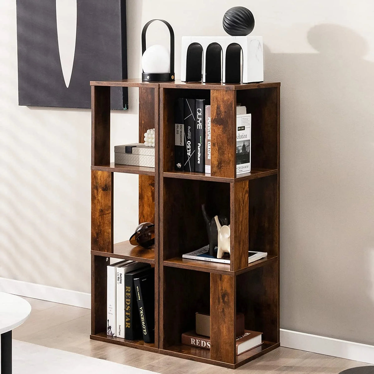 3 Cube Bookcase Set of 2, Modern Bookshelf w/Cubical Storage Shelves, Wood Bookshelves & Bookcases, Small Book Shelf for Bedroom, Living Room, Home Office (White)