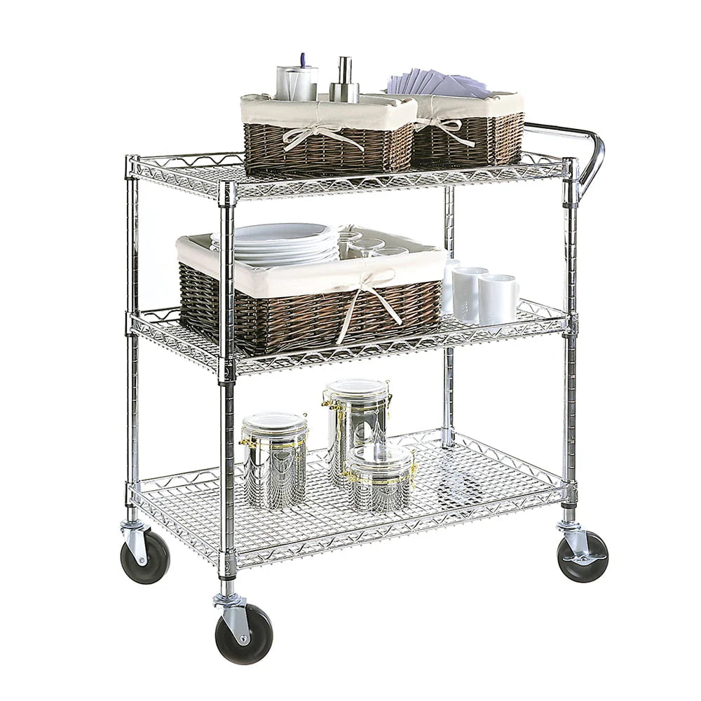 Seville Classics 3-Tier Commercial Rolling Utility Cart, UltraZinc