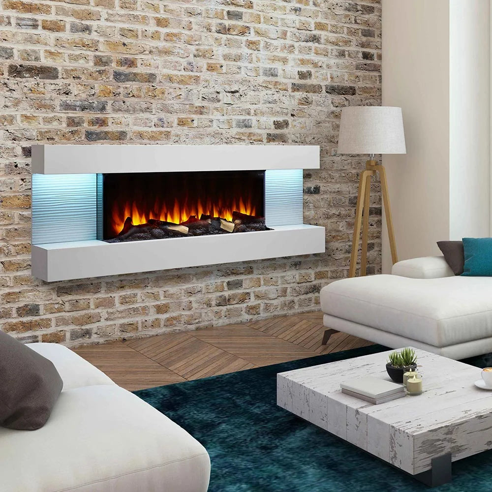 SimpliFire Format 10"D x 60"W x 23"H Floating Mantel Electric Fireplace - White