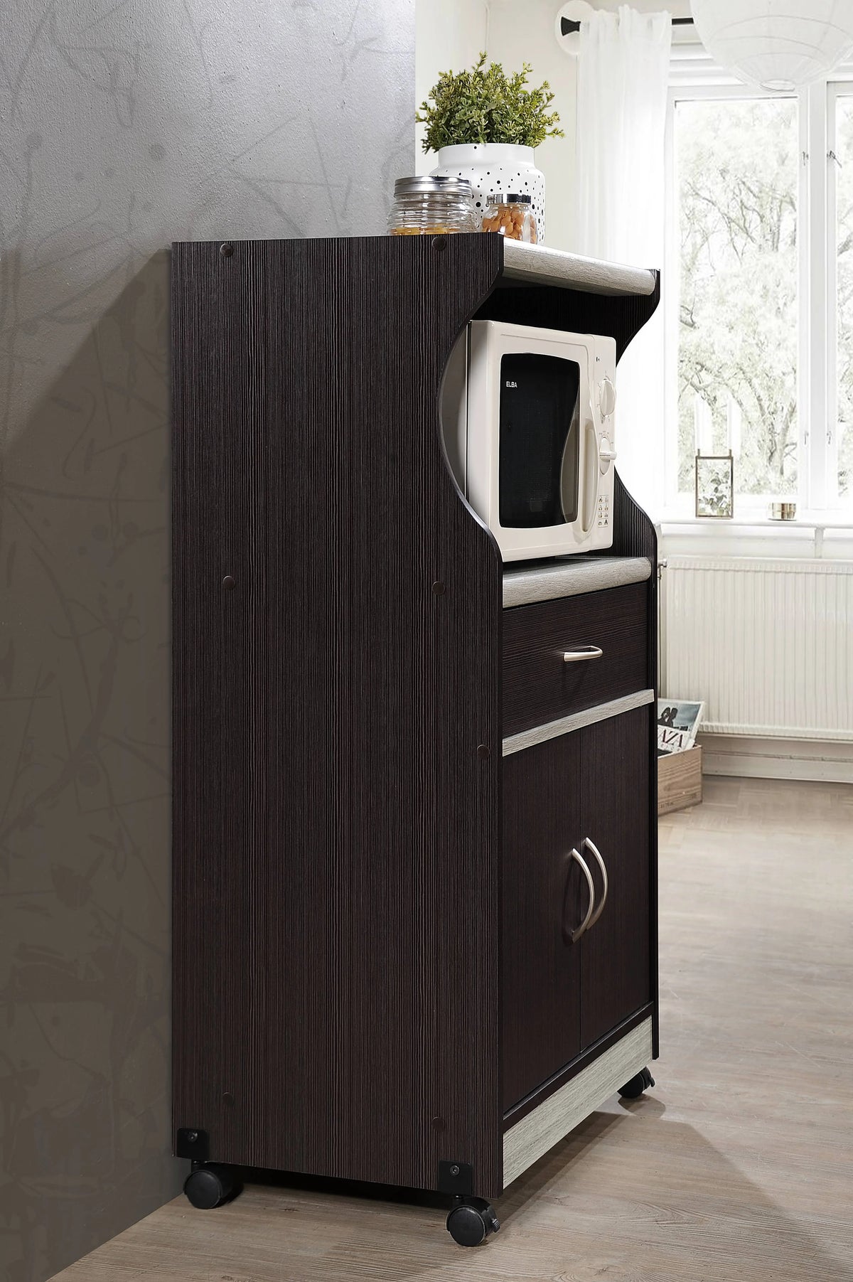 Hodedah Microwave Kitchen Cart, White