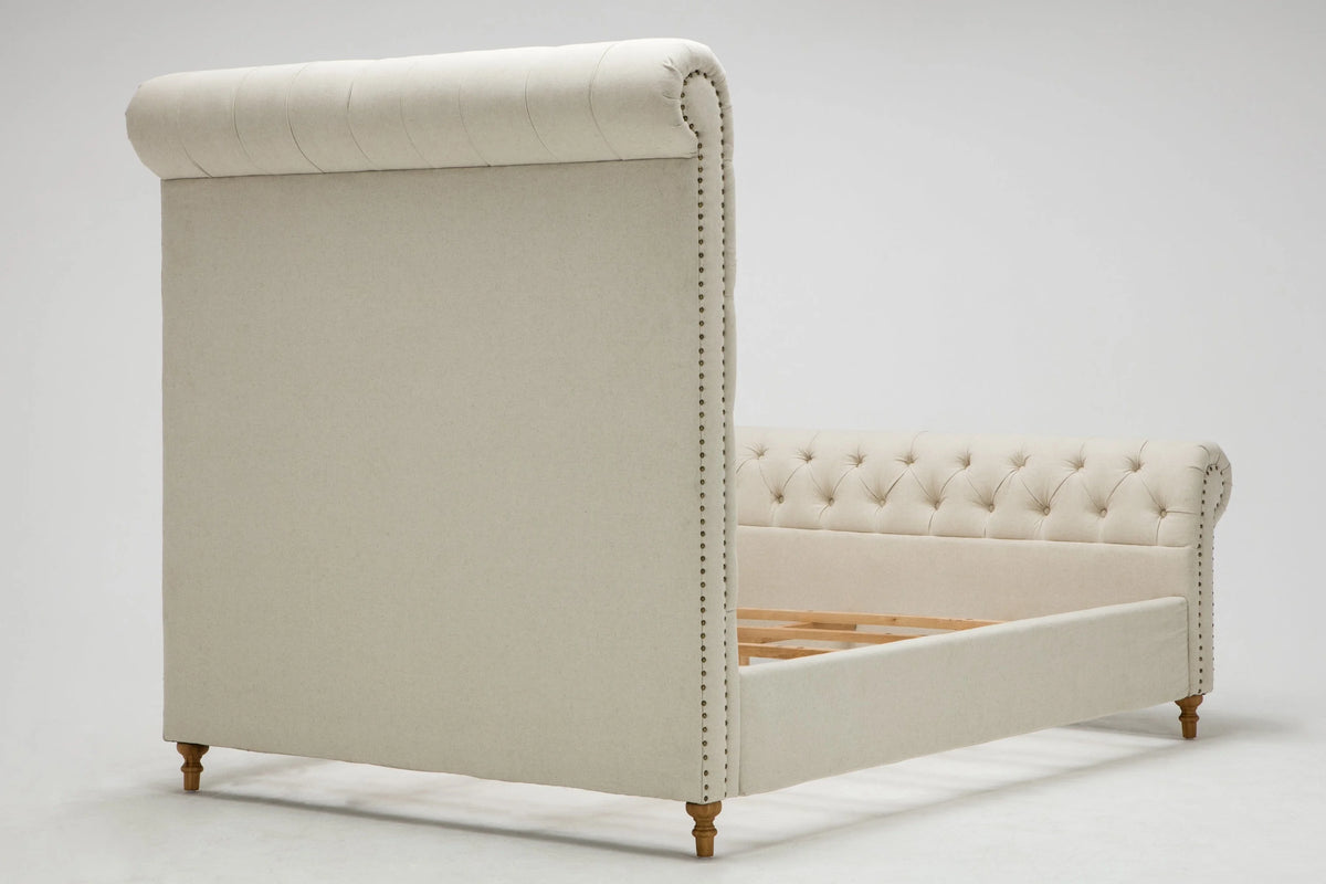 Manhattan Comfort Empire Fabric Upholstered Queen Bed Frame in Cream