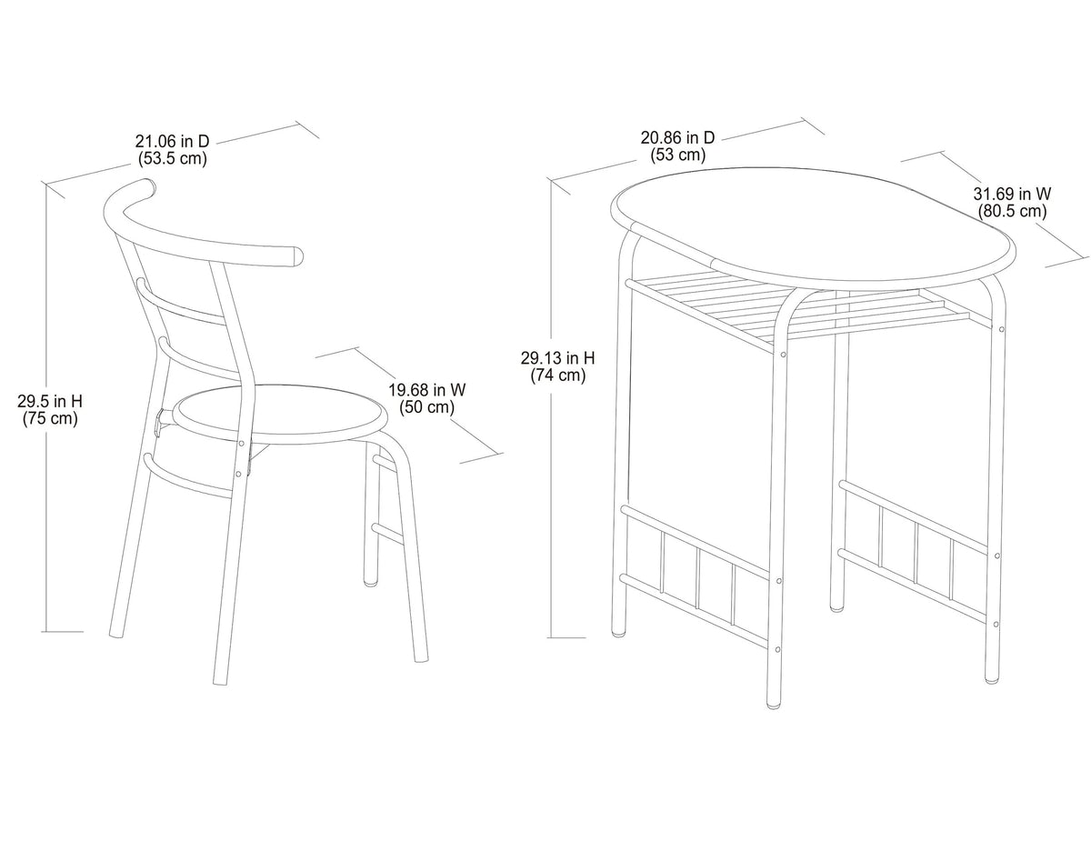 Mainstays 3-Piece Metal Wood Dining Set, Multi Colors, White and Beech Color for Kitchen and Dining
