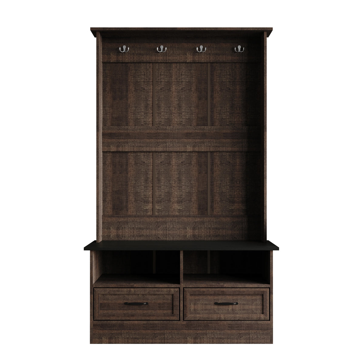 Castle Place Contemporary Hall Tree with Storage Cabinet, White