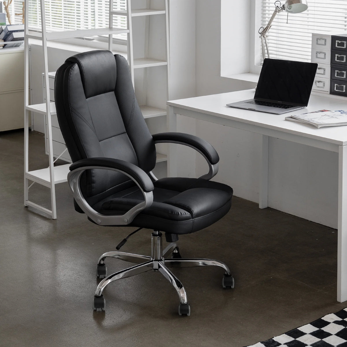 NEO CHAIR Home Office Chair, Heavy Duty Leather Office Chair, Ergonomic High Back Cushion Lumbar Back Support, Computer Desk Executive Chair for Work, 8 Hours Comfort, Jet Black