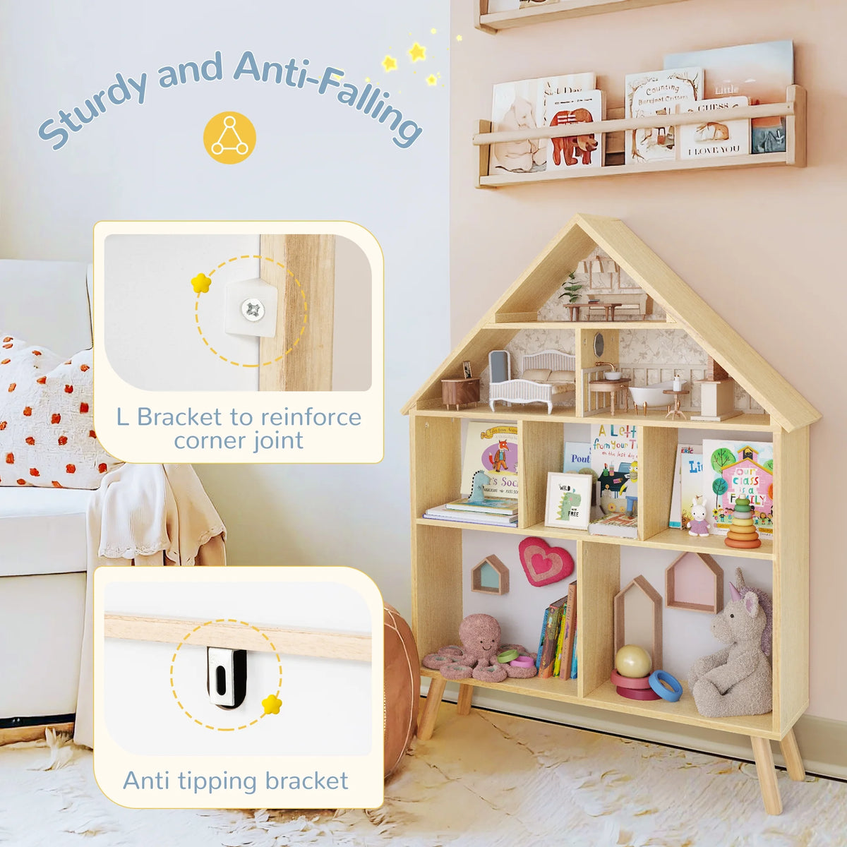 Curipeer 2-Tier Kids Bookshelf, Toy Storage Organizer with Motion-Activated Light, White