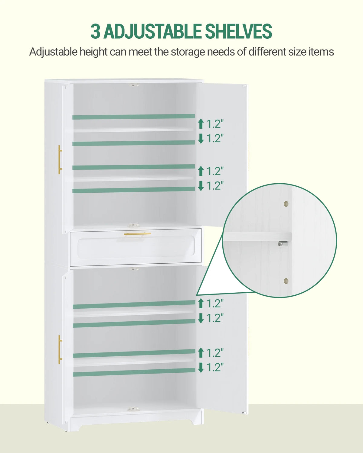 Kitchen Pantry Storage Cabinet, Freestanding Storage Cabinet with 4 Adjustable Shelves