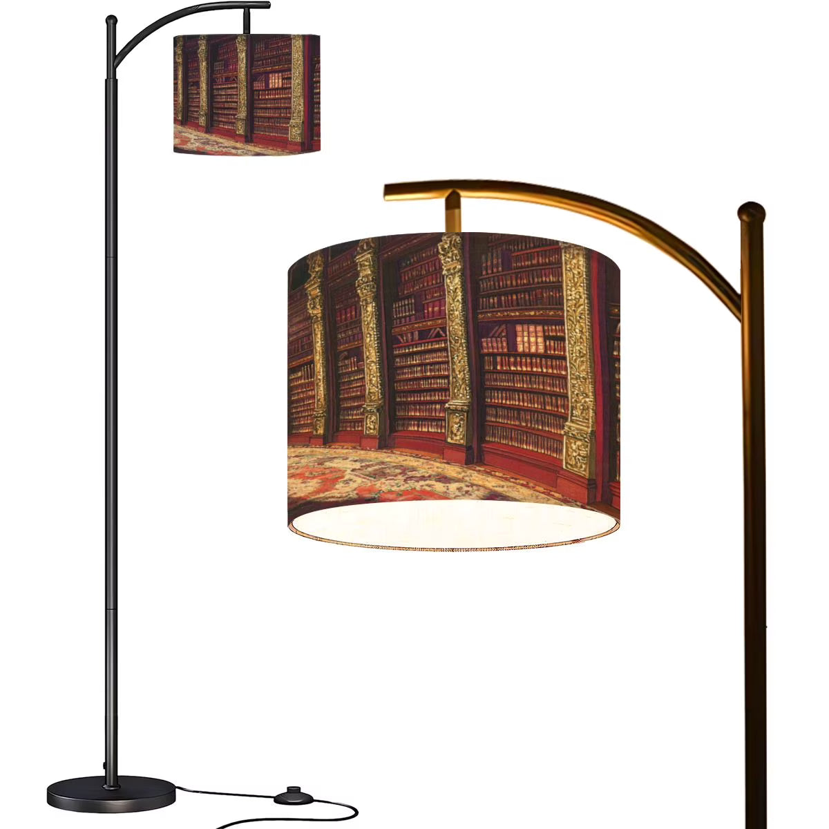 Arc Floor Lamps Surreal Bookshelf Dreamlike Sky Art Print Modern LED Adjustable Lampshade Standing Light for Living Room Reading Bedroom Office
