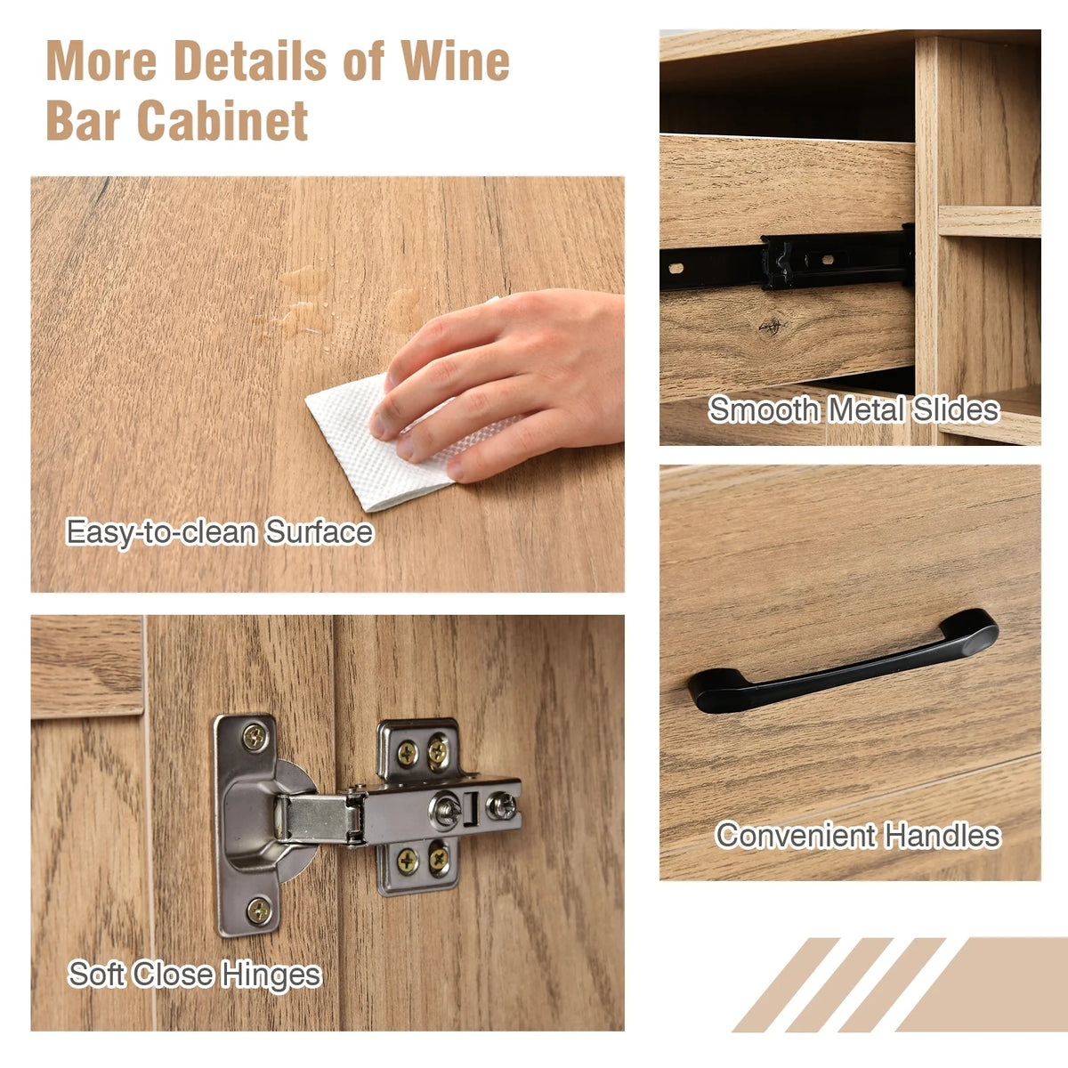 Costway 2-Door Wine Bar Cabinet Kitchen Sideboard Buffet with Drawer & Adjustable Shelves Natural