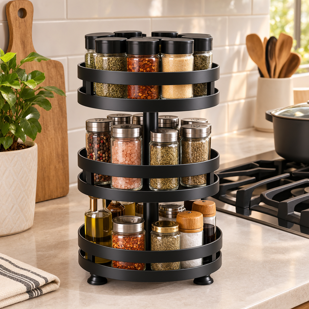 Rotating Spice Rack – 360° Countertop Organizer