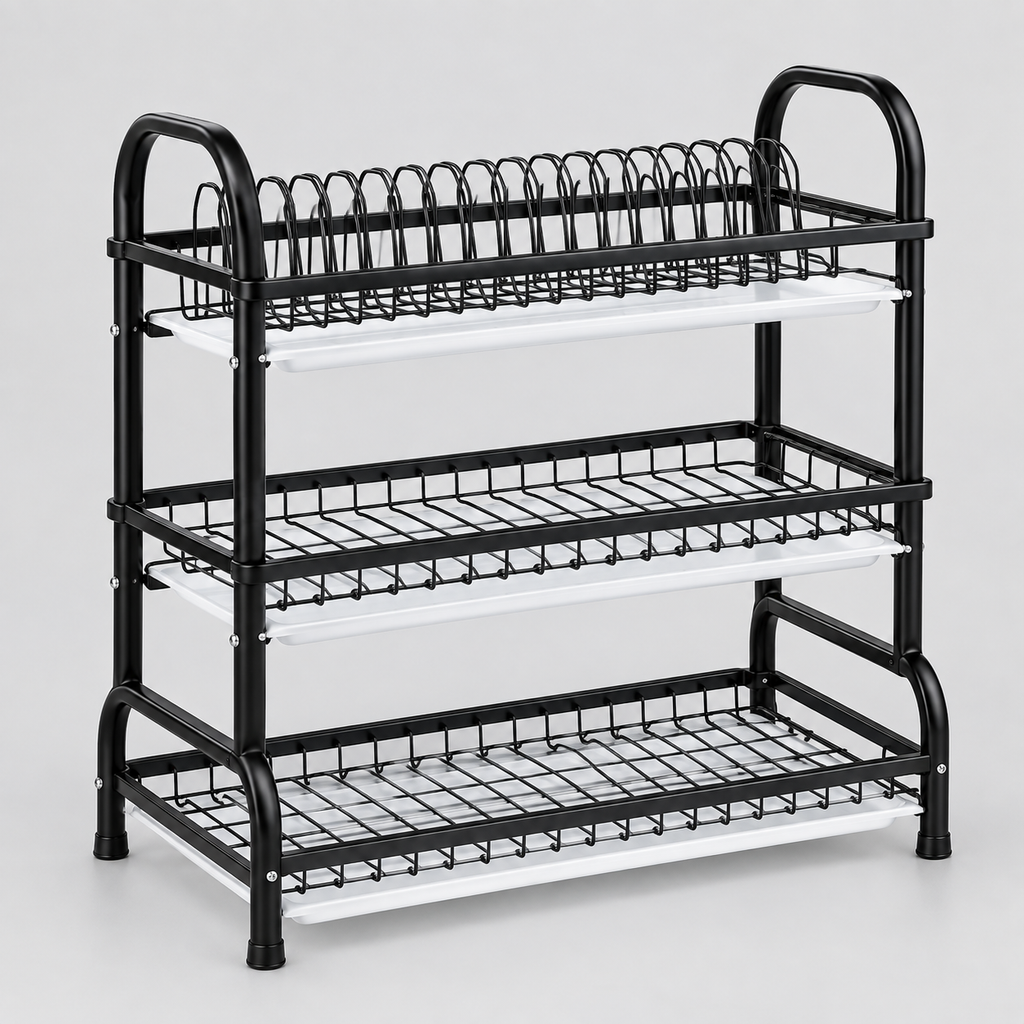 3-Tier Dish Drying Rack – Metal Kitchen Countertop Organizer