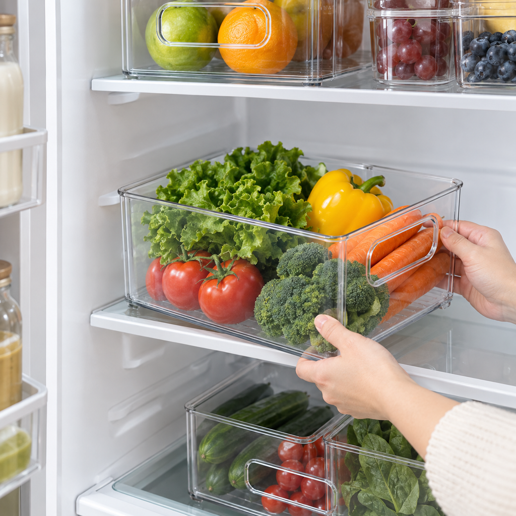 Clear Refrigerator Storage Bin – Stackable Fridge Organizer