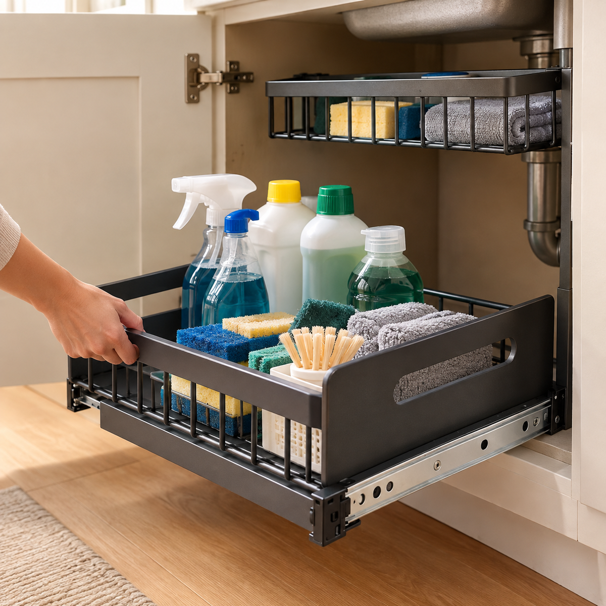 Metal Pull-Out Under-Sink Organizer – Sliding Storage Drawer