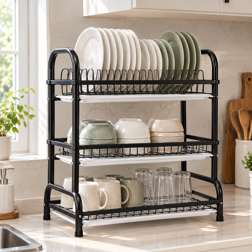 3-Tier Dish Drying Rack – Metal Kitchen Countertop Organizer