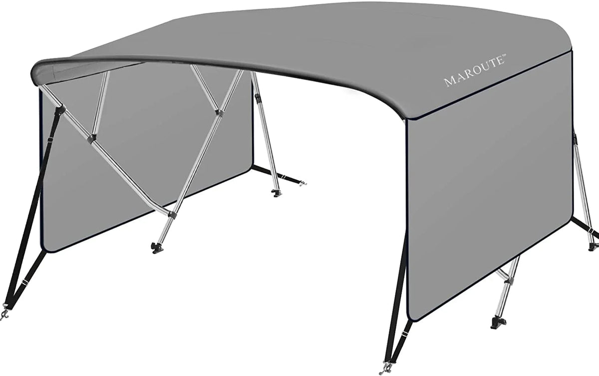 4 Bow Bimini Top Boat Cover with 1” Aluminum Alloy Frame, Include 2 Straps, 2 Adjustable Rear Support Pole, Zippered Storage Boot, PU Coating Canvas（8'L x 54" H x 73"-78" W ，Gray ）