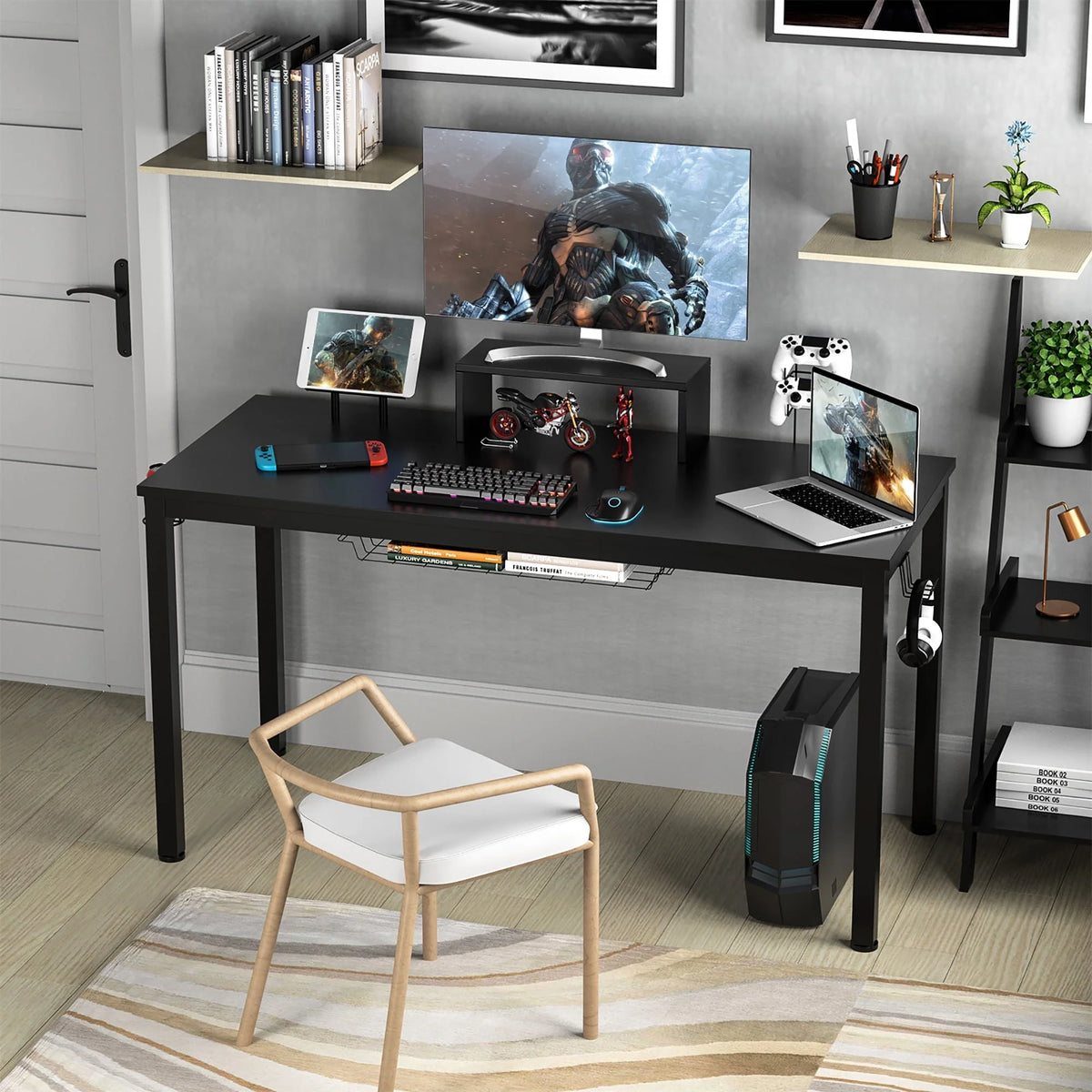 Costway 55 inch Gaming Desk Racing Style Computer Desk with Cup Holder & Headphone Hook