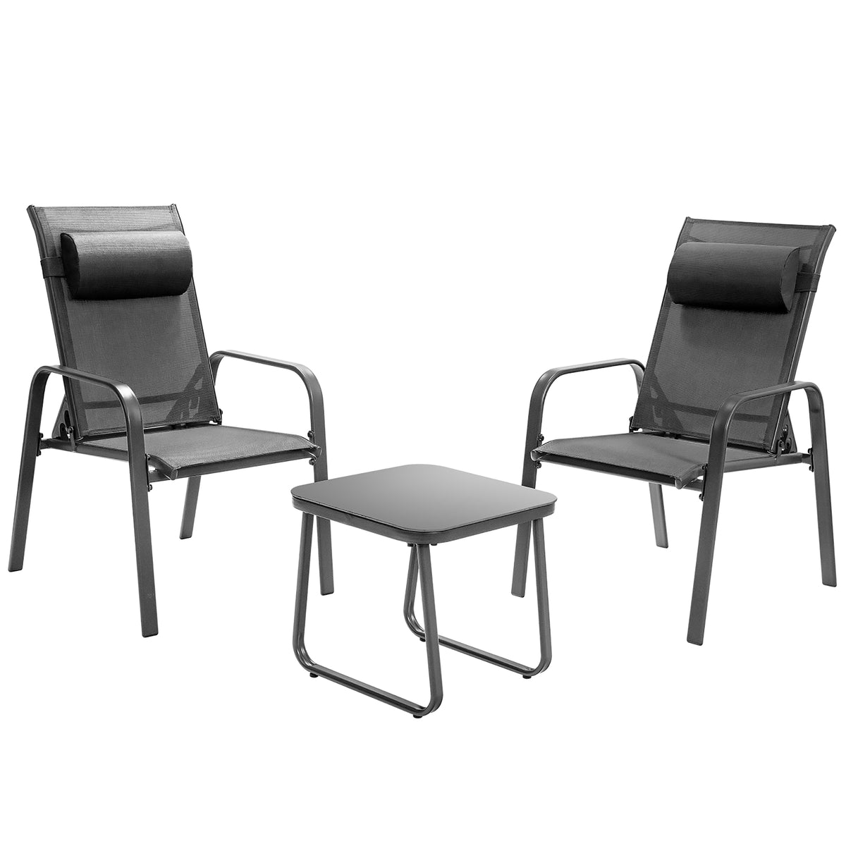 Costway 3PCS Patio Bistro Furniture Set Adjustable Back Stackable Chairs Black